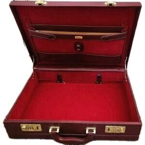 Vtg Burgundy Leather Briefcase Gold Tone Hardware Combination Lock Red Riviera